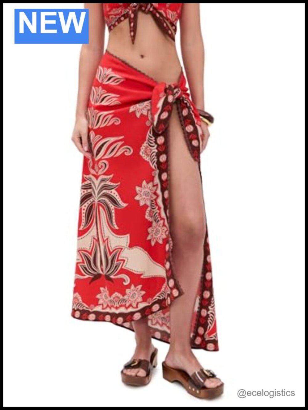 Women's Boho Maxi Skirt Linen Viscose Tie Waist Rickrack Trim